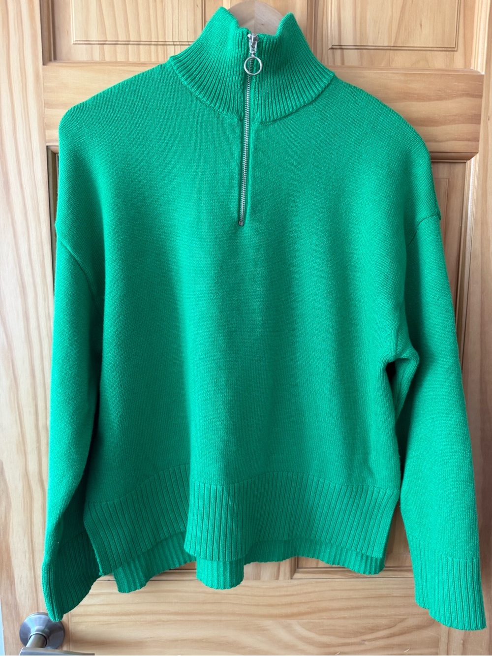Zara Bright Green Half-Zip Mock Neck Sweater